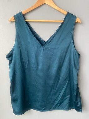 Teal V-Neck Satin Tank Top